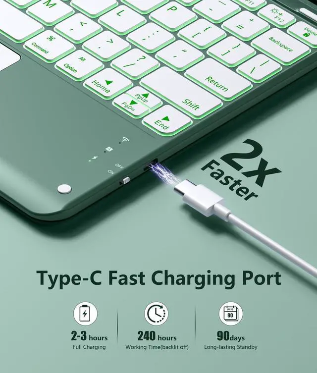 Alt view image 3 of 5 - Harvopu for iPad Air 13 Inch & Pro 12.9 Case with Keyboard - Multi-Touch Trackpad, 7 Colors Backlit, Detachable Folio Keyboard Cover for iPad Pro 12.9 (6th, 5th, 4th, 3rd gen), Air 13 M3/M2,Pine Green