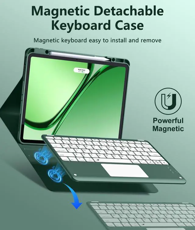 Alt view image 4 of 5 - Harvopu for iPad Air 13 Inch & Pro 12.9 Case with Keyboard - Multi-Touch Trackpad, 7 Colors Backlit, Detachable Folio Keyboard Cover for iPad Pro 12.9 (6th, 5th, 4th, 3rd gen), Air 13 M3/M2,Pine Green