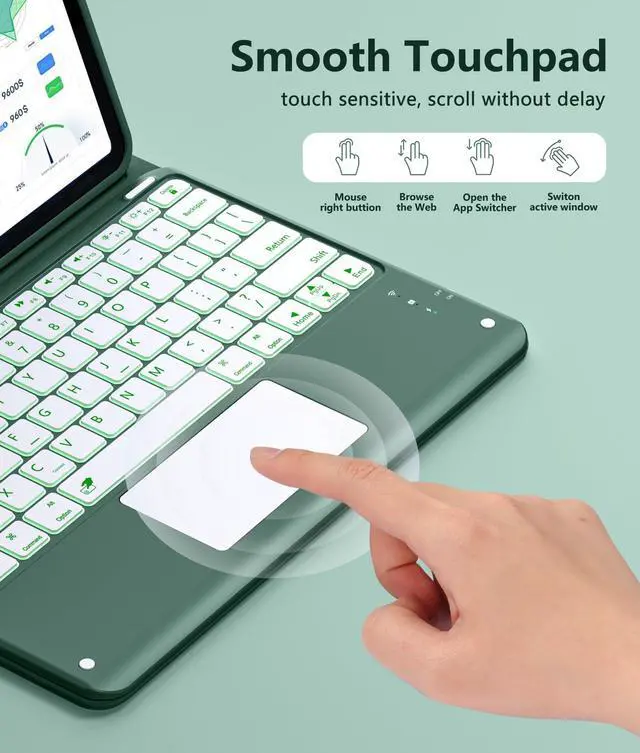 Alt view image 5 of 5 - Harvopu for iPad Air 13 Inch & Pro 12.9 Case with Keyboard - Multi-Touch Trackpad, 7 Colors Backlit, Detachable Folio Keyboard Cover for iPad Pro 12.9 (6th, 5th, 4th, 3rd gen), Air 13 M3/M2,Pine Green