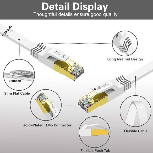 Alt view image 3 of 5 - HiiPeak Cat 8 Ethernet Cable 75ft - Cat8 Flat Internet Cable High Speed LAN Patch Network Cables with RJ45 Gold Plated Connector, Compatible with Cat5/Cat6/Cat7, White 75 ft