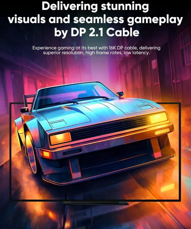 Alt view image 2 of 5 - Highwings Displayport Cable 2.1, 16K DP 2.0 Cable 10FT [16K@60Hz, 8K@120Hz, 4K@240Hz 165Hz 144Hz] Support 80Gbps, HDCP DSC 1.2a, HDR10 FreeSync G-Sync for 3090 Graphics PC