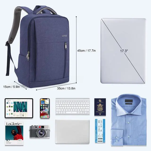 Alt view image 4 of 5 - HOMIEE 17 Inch Laptop Backpack Slim Durable Business Computer Travel Backpack with USB Charging Port, Lightweight Casual Daypack for College Work Office Men Women,Blue