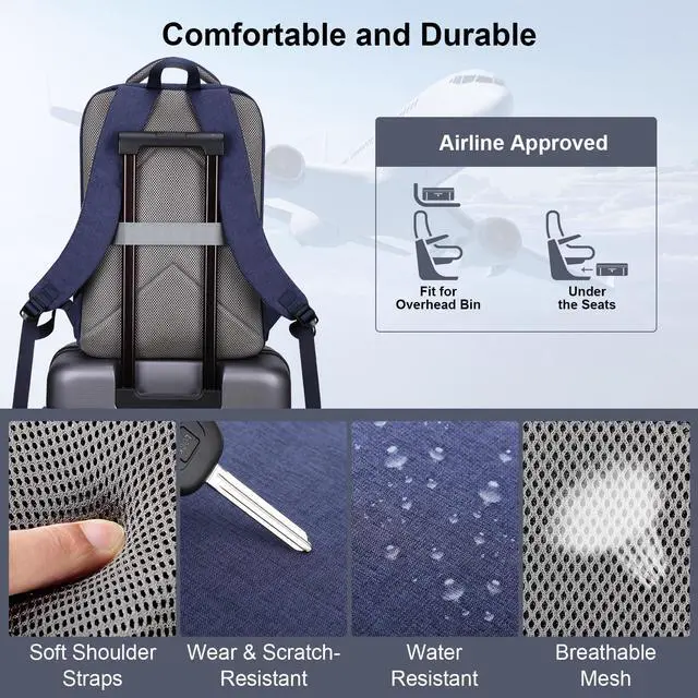 Alt view image 5 of 5 - HOMIEE 17 Inch Laptop Backpack Slim Durable Business Computer Travel Backpack with USB Charging Port, Lightweight Casual Daypack for College Work Office Men Women,Blue