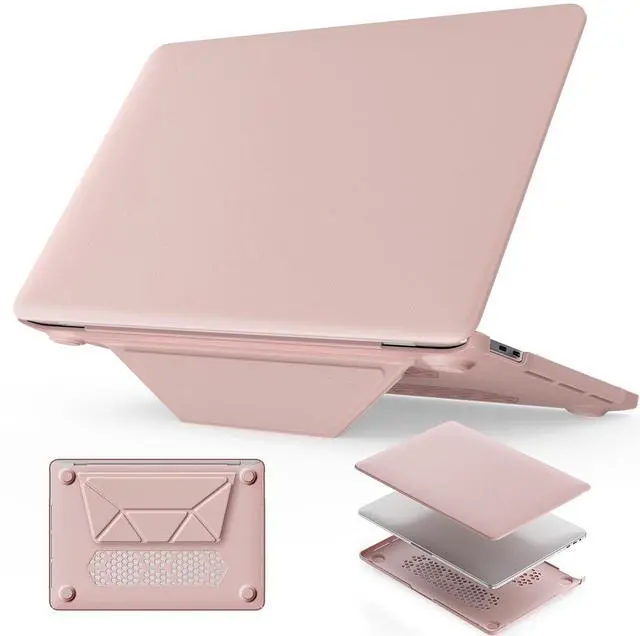 Main image of HXCASEAC Case Compatible with MacBook Pro 13 inch Case 2022 2020 with Foldable Stand, Anti-Scratching Protective Hard Shell Cover forA2338, A2289, A2251, A2159, A1989 PU Leather, Pink