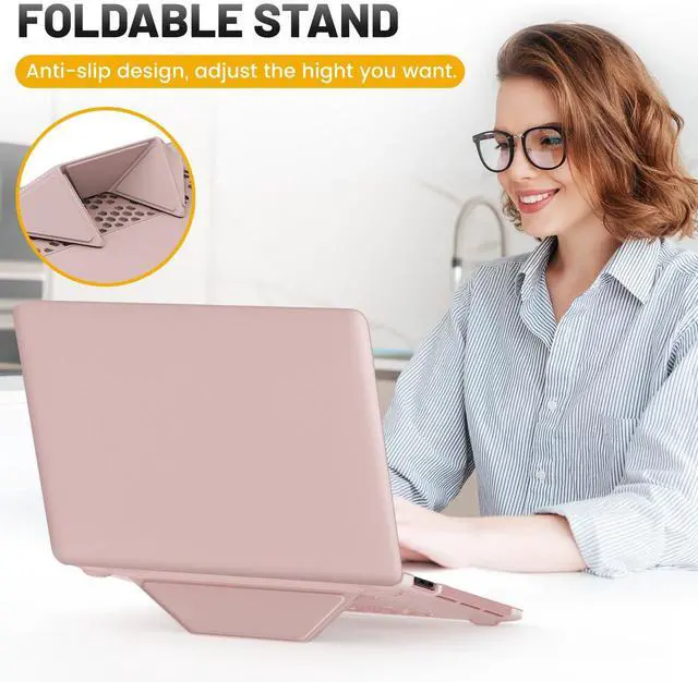 Alt view image 5 of 5 - HXCASEAC Case Compatible with MacBook Pro 13 inch Case 2022 2020 with Foldable Stand, Anti-Scratching Protective Hard Shell Cover forA2338, A2289, A2251, A2159, A1989 PU Leather, Pink