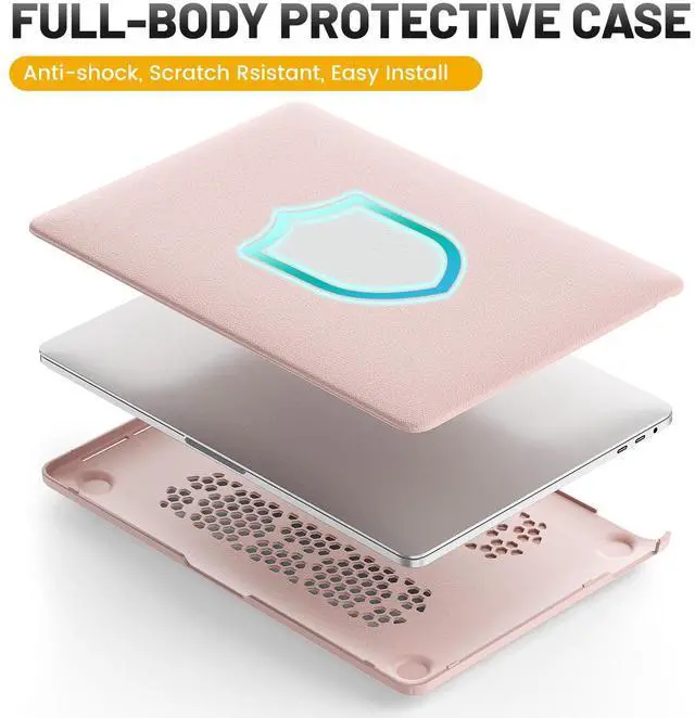 Alt view image 3 of 5 - HXCASEAC Case Compatible with MacBook Pro 13 inch Case 2022 2020 with Foldable Stand, Anti-Scratching Protective Hard Shell Cover forA2338, A2289, A2251, A2159, A1989 PU Leather, Pink