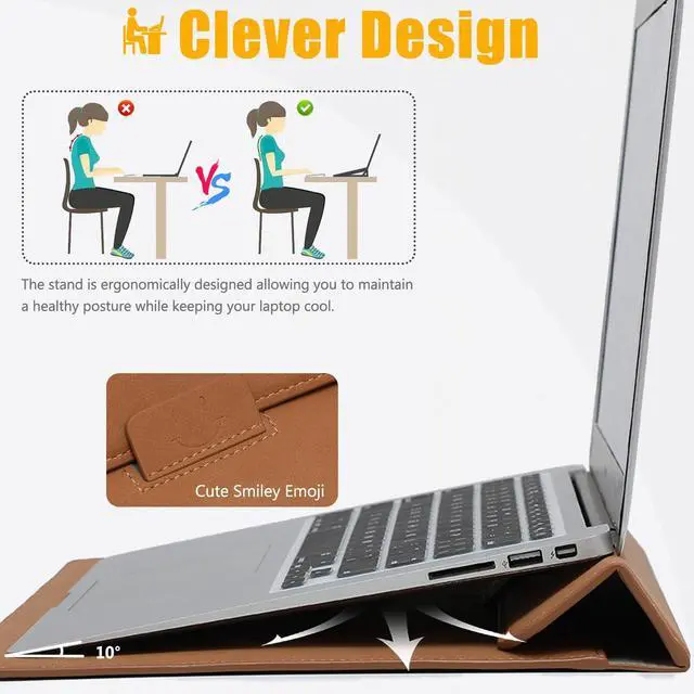 Alt view image 2 of 5 - HYZUO 15 Inch Laptop Sleeve Case with Stand for MacBook Air 15 M4 A3241 M3 A3114 M2 A2941 2025-2023, 15" Surface Laptop 7/6/5/4, MacBook Pro 15 A1990 A1707 2019-2016, with Pouch, Brown