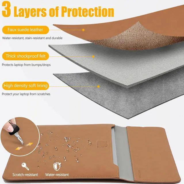 Alt view image 3 of 5 - HYZUO 15 Inch Laptop Sleeve Case with Stand for MacBook Air 15 M4 A3241 M3 A3114 M2 A2941 2025-2023, 15" Surface Laptop 7/6/5/4, MacBook Pro 15 A1990 A1707 2019-2016, with Pouch, Brown