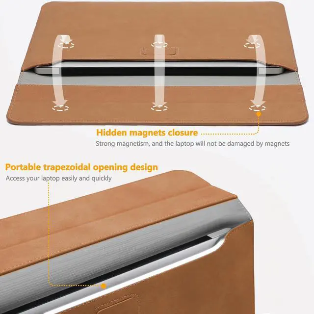 Alt view image 4 of 5 - HYZUO 15 Inch Laptop Sleeve Case with Stand for MacBook Air 15 M4 A3241 M3 A3114 M2 A2941 2025-2023, 15" Surface Laptop 7/6/5/4, MacBook Pro 15 A1990 A1707 2019-2016, with Pouch, Brown