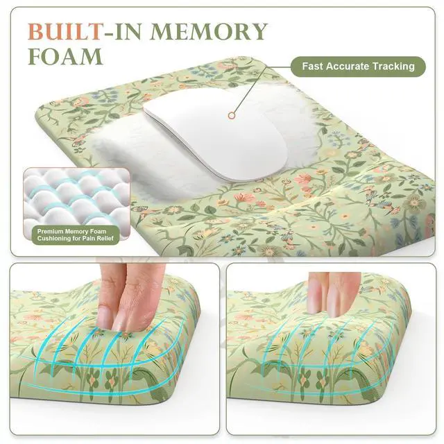 Alt view image 5 of 5 - iCasso Desk Mat with Wrist Rest,Large Desk Pad for Keyboard and Mouse,Ergonomic Mouse Pad Sets for Women,Non-Slip Wrist Pad for Keyboard,Floral Computer Mat for Home OfficeLight Green