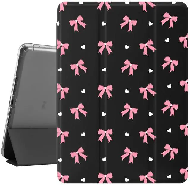Main image of Idocolors Cute Bow Knot Pad Case for 10.2 Inch iPad 9th/7th/8th Generation, Clear TPU Trifold Stand Back Cover with Pencil Holder, Auto Wake/Sleep Foldable Protective iPad 2021/2020/2019 Case