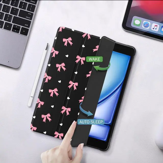 Alt view image 3 of 5 - Idocolors Cute Bow Knot Pad Case for 10.2 Inch iPad 9th/7th/8th Generation, Clear TPU Trifold Stand Back Cover with Pencil Holder, Auto Wake/Sleep Foldable Protective iPad 2021/2020/2019 Case