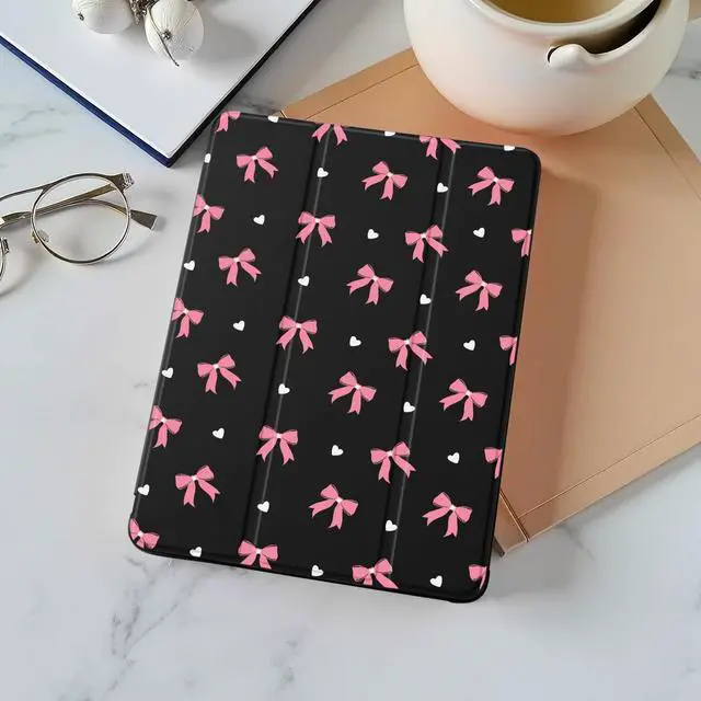 Alt view image 2 of 5 - Idocolors Cute Bow Knot Pad Case for 10.2 Inch iPad 9th/7th/8th Generation, Clear TPU Trifold Stand Back Cover with Pencil Holder, Auto Wake/Sleep Foldable Protective iPad 2021/2020/2019 Case