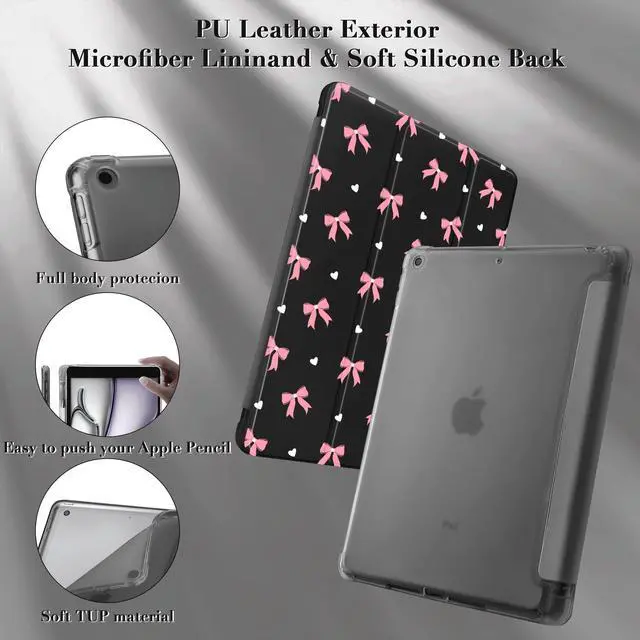 Alt view image 4 of 5 - Idocolors Cute Bow Knot Pad Case for 10.2 Inch iPad 9th/7th/8th Generation, Clear TPU Trifold Stand Back Cover with Pencil Holder, Auto Wake/Sleep Foldable Protective iPad 2021/2020/2019 Case