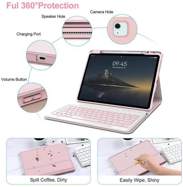 Alt view image 4 of 5 - IVEOPPE Keyboard Case for iPad Air 13 (M2 2024/M3 2025) - 7 Color Backlit, Wireless Detachable Bluetooth Keyboard with Auto Sleep/Wake Function, Stain Proof Folio Cover for iPad Air 13,Light Pink