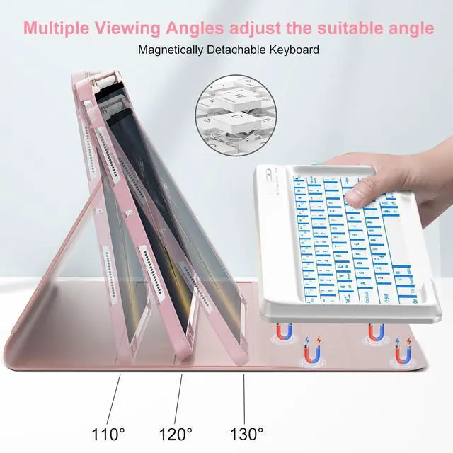 Alt view image 5 of 5 - IVEOPPE Keyboard Case for iPad Air 13 (M2 2024/M3 2025) - 7 Color Backlit, Wireless Detachable Bluetooth Keyboard with Auto Sleep/Wake Function, Stain Proof Folio Cover for iPad Air 13,Light Pink