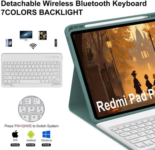 Alt view image 3 of 5 - IVEOPPE for Redmi Pad Pro Keyboard with Case for Xiaomi Redmi Pad Pro 12.1 inch 2024/Xiaomi Poco Pad 12.1" PU Leather Cover Detachable Bluetooth Wireless Keyboard with Pencil Holder,Deep Green