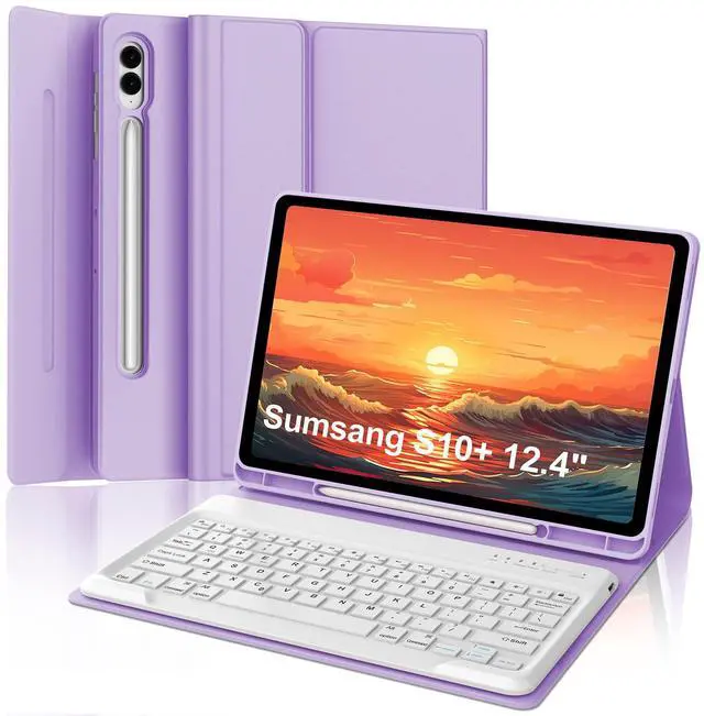 Main image of Keyboard Case for Samsung Galaxy Tab S10+ Plus/S9+ Plus/S9 FE+ Plus/S8+ Plus/S7+ Plus/S7 FE 12.4 inch, Magnetic Detachable Bluetooth Wireless Keyboard, Slim Stand Cover Case with S Pen Holder, Purple
