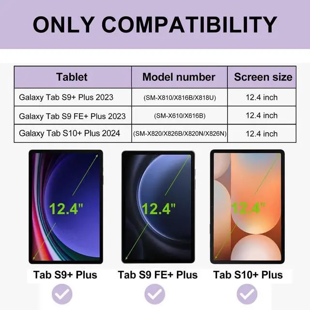 Alt view image 2 of 5 - Keyboard Case for Samsung Galaxy Tab S10+ Plus/S9+ Plus/S9 FE+ Plus/S8+ Plus/S7+ Plus/S7 FE 12.4 inch, Magnetic Detachable Bluetooth Wireless Keyboard, Slim Stand Cover Case with S Pen Holder, Purple