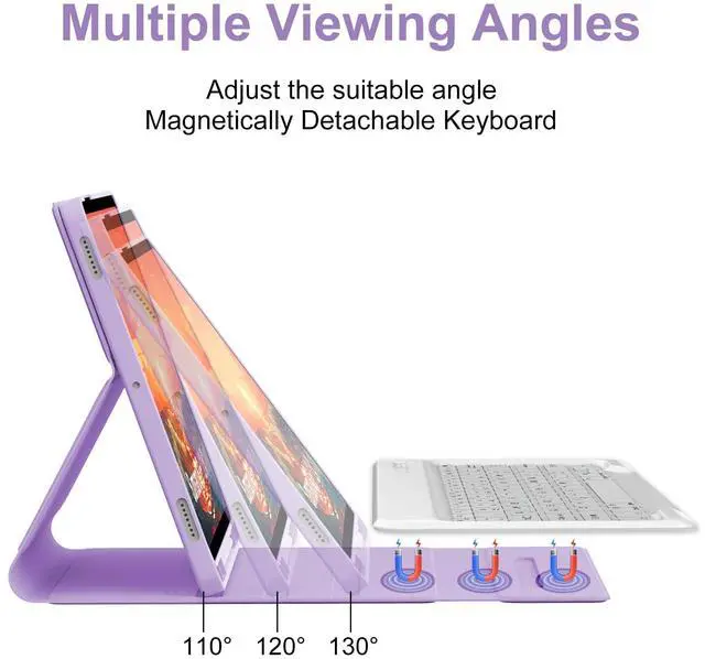 Alt view image 5 of 5 - Keyboard Case for Samsung Galaxy Tab S10+ Plus/S9+ Plus/S9 FE+ Plus/S8+ Plus/S7+ Plus/S7 FE 12.4 inch, Magnetic Detachable Bluetooth Wireless Keyboard, Slim Stand Cover Case with S Pen Holder, Purple