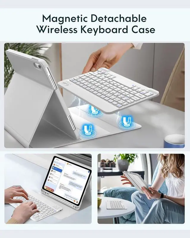 Alt view image 4 of 5 - for iPad 11th 10th Generation Case with Keyboard, Detachable Wireless Bluetooth Keyboard,Slim Folio Cover for iPad 11th A16 11 inch 2025 & 10th Gen 10.9 Inch 2022, Lightwight Long Battery Life, Grey