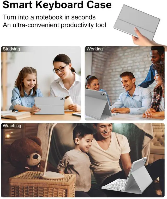 Alt view image 5 of 5 - for iPad 11th 10th Generation Case with Keyboard, Detachable Wireless Bluetooth Keyboard,Slim Folio Cover for iPad 11th A16 11 inch 2025 & 10th Gen 10.9 Inch 2022, Lightwight Long Battery Life, Grey