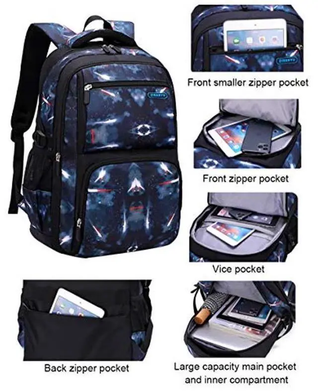 Alt view image 5 of 5 - JiaYou Space Pattern Galaxy Backpack Boys Primary Junior Middle School Daypack Men High Middle School Laptop Bag(Star-Dark Blue,3Pcs Backpack Set)