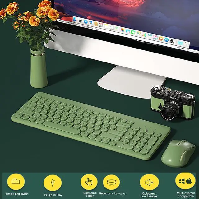 Alt view image 2 of 5 - Wireless Keyboard and Mouse Combo,JieruiDeng 2.4Ghz USB Cordless Full-Sized Colorful Keyboard with Numeric Keypad and Noisless Mice Set for Computer Laptop PC Gamer (Green)