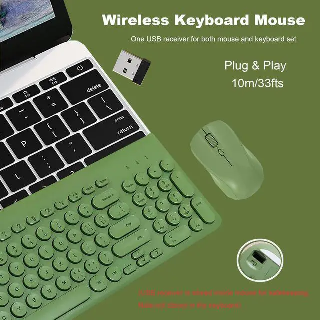 Alt view image 3 of 5 - Wireless Keyboard and Mouse Combo,JieruiDeng 2.4Ghz USB Cordless Full-Sized Colorful Keyboard with Numeric Keypad and Noisless Mice Set for Computer Laptop PC Gamer (Green)