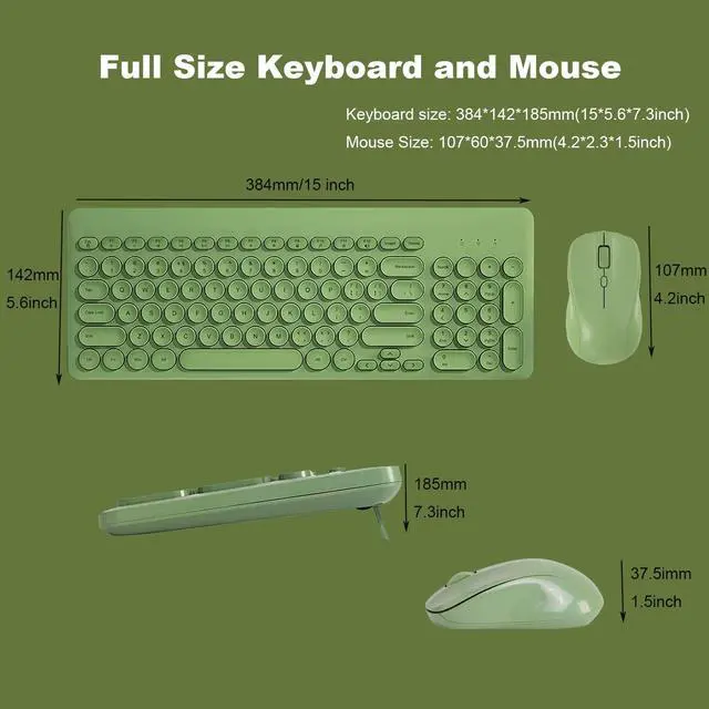 Alt view image 4 of 5 - Wireless Keyboard and Mouse Combo,JieruiDeng 2.4Ghz USB Cordless Full-Sized Colorful Keyboard with Numeric Keypad and Noisless Mice Set for Computer Laptop PC Gamer (Green)