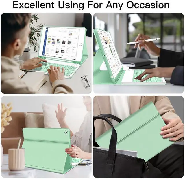Alt view image 3 of 5 - JUQITECH iPad 9th Generation Case with Keyboard 10.2, Backlit Wireless Bluetooth Magnetic Keyboard Case for iPad 9th 8th 7th Gen 2021 2020 2019 Stand Tablet Smart Cover, Pencil Holder, Light Green
