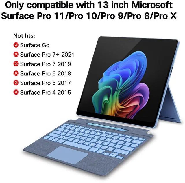 Alt view image 3 of 5 - JvKzaen Surface Pro 11 Keyboard with Slim Pen, Compatible with Microsoft Surface Pro11/10/9 /8 /X, 13 Inch Bluetooth Wireless Backlight Type Cover Blue