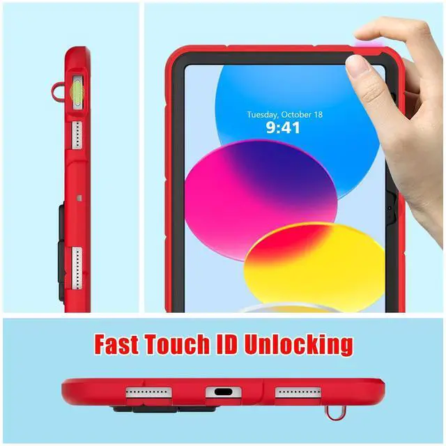 Alt view image 4 of 5 - Kezigud Case for iPad (A16) 11th Gen 2025/ iPad 10th Gen, Shockproof Cute Heavy Duty Rugged Hybrid with Kickstand & Pencil Holer for Kids Children Boys for Apple i Pad (A16) 11th/10th Gen(Red+Black)