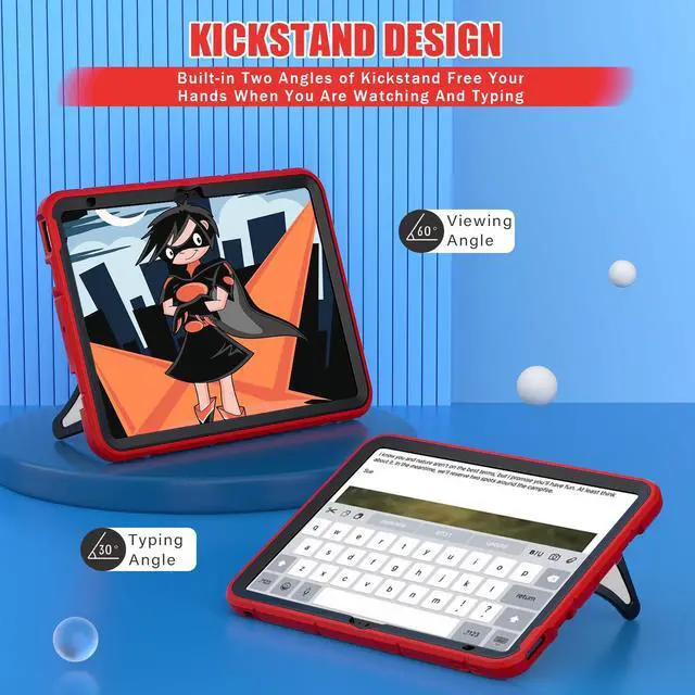 Alt view image 5 of 5 - Kezigud Case for iPad (A16) 11th Gen 2025/ iPad 10th Gen, Shockproof Cute Heavy Duty Rugged Hybrid with Kickstand & Pencil Holer for Kids Children Boys for Apple i Pad (A16) 11th/10th Gen(Red+Black)