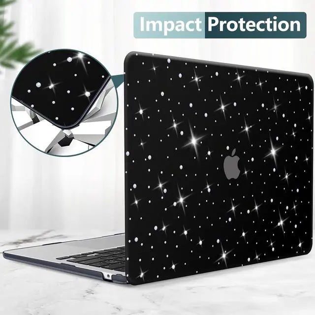 Alt view image 3 of 5 - KEROM Glitter Case for MacBook Air 13 inch 2025-2022 M4 M3 M2 A3240 A3113 A2681, Luxury Bedazzled Shiny Bling Sparkle Textured PU Leather Hard Shell & Keyboard Cover for Mac Air 13.6 inch Case, Black