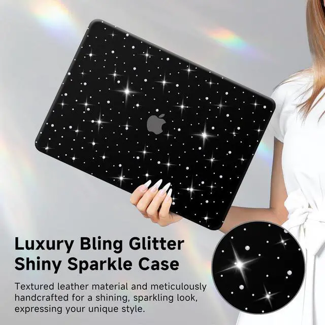 Alt view image 2 of 5 - KEROM Glitter Case for MacBook Air 13 inch 2025-2022 M4 M3 M2 A3240 A3113 A2681, Luxury Bedazzled Shiny Bling Sparkle Textured PU Leather Hard Shell & Keyboard Cover for Mac Air 13.6 inch Case, Black