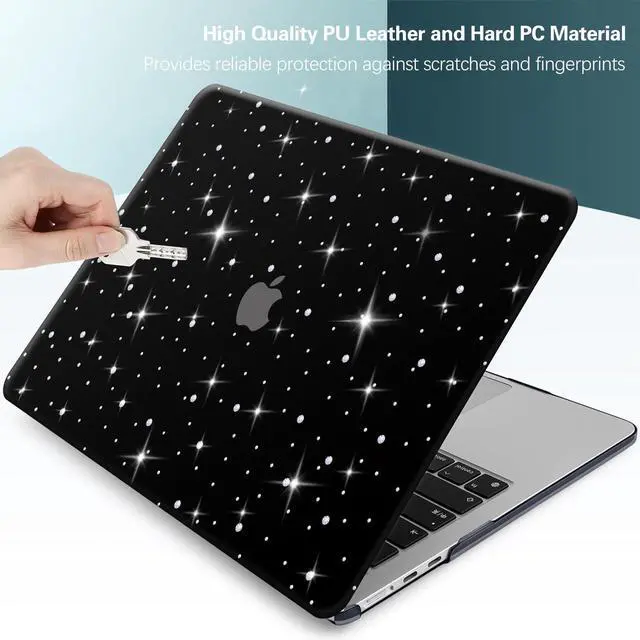 Alt view image 4 of 5 - KEROM Glitter Case for MacBook Air 13 inch 2025-2022 M4 M3 M2 A3240 A3113 A2681, Luxury Bedazzled Shiny Bling Sparkle Textured PU Leather Hard Shell & Keyboard Cover for Mac Air 13.6 inch Case, Black