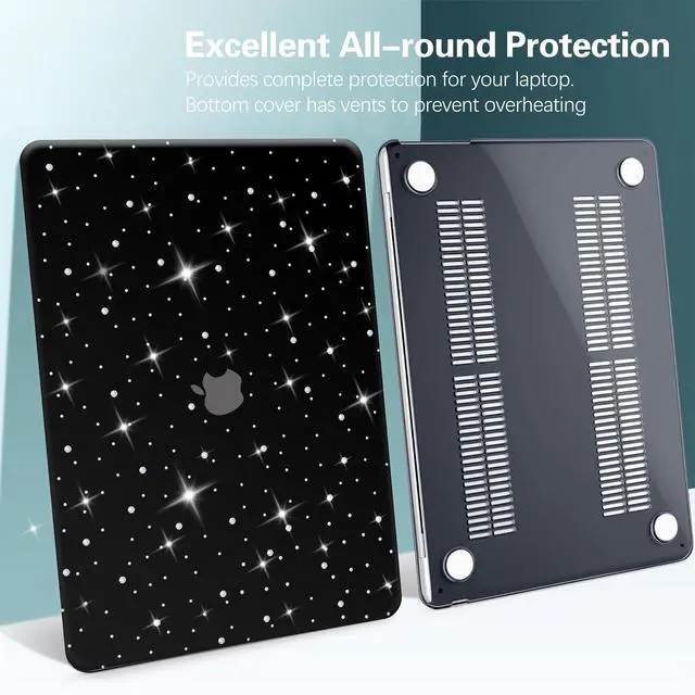 Alt view image 5 of 5 - KEROM Glitter Case for MacBook Air 13 inch 2025-2022 M4 M3 M2 A3240 A3113 A2681, Luxury Bedazzled Shiny Bling Sparkle Textured PU Leather Hard Shell & Keyboard Cover for Mac Air 13.6 inch Case, Black