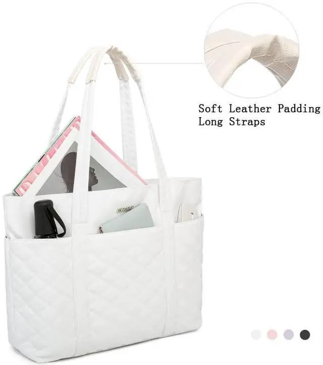 Alt view image 2 of 5 - Kinmac Women's Laptop Tote Bag Top Handle Handbag Work Bag for Laptop Computer Up to 15 inch (White Embroidery)