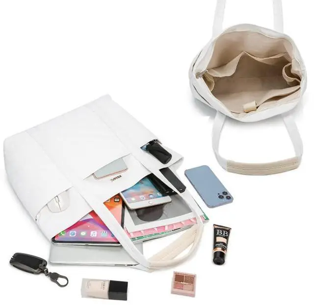 Alt view image 3 of 5 - Kinmac Women's Laptop Tote Bag Top Handle Handbag Work Bag for Laptop Computer Up to 15 inch (White Embroidery)