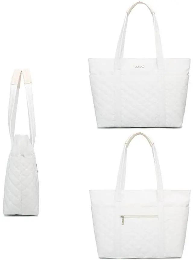 Alt view image 4 of 5 - Kinmac Women's Laptop Tote Bag Top Handle Handbag Work Bag for Laptop Computer Up to 15 inch (White Embroidery)