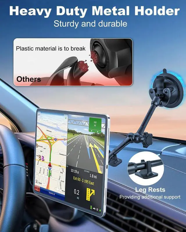 Alt view image 2 of 5 - Kolasels Magnetic Tablet Holder for Car - Strong Magnet, Metal Arm Dashboard Windshield iPad Suction Mount for Truck, Pickup, SUV, Van, Fit for 4-11" iPad Pro/Air/Mini, Galaxy Tabs, iPhone