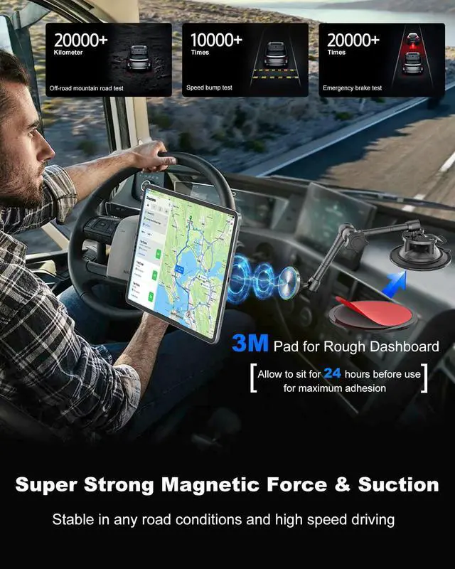Alt view image 5 of 5 - Kolasels Magnetic Tablet Holder for Car - Strong Magnet, Metal Arm Dashboard Windshield iPad Suction Mount for Truck, Pickup, SUV, Van, Fit for 4-11" iPad Pro/Air/Mini, Galaxy Tabs, iPhone