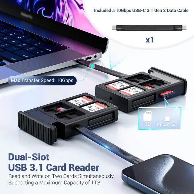 Alt view image 4 of 5 - 1 + 1 Card Reader: Cable Card High-Speed SD Card Reader Case with SD Card Reader for iPhone/ipad/MacBook