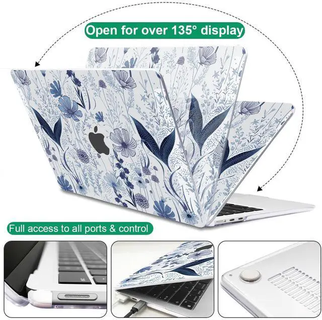 Alt view image 5 of 5 - LCMOCICO Case for M2 M3 MacBook Air 13.6 inch 2024 2023 2022 A2681 A3113 Cover with Liquid Retina Display Touch ID, Pattern Plastic Hard Shell Case Screen Film Keyboard Cover, Navy Blue Wild Flowers