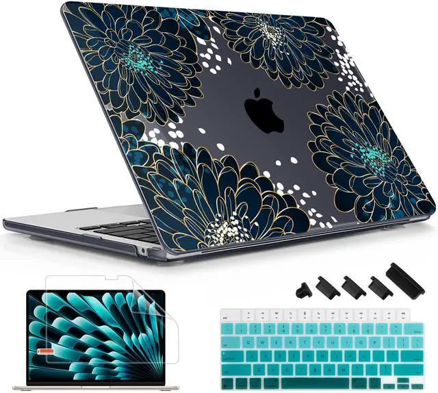 Main image of Lepeoac Case for MacBook Air 15 Inch 2025 2024 2023 Release M4 A3241 M3 A3114 M2 A2941, Hard Shell with Screen Protector & Keyboard Cover, Compatible with Touch ID, Luxury Floral
