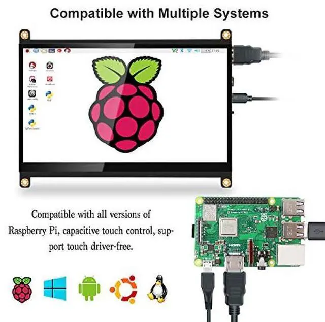 Alt view image 4 of 5 - LESOWN New! Touch Screen 7 inch Display IPS 1024x600 HDMI Display, USB Powered Capacitive Touchscreen with Dual Speakers for Raspberry Pi 4 3 Windows AIDA64 Temperature CPU Monitoring