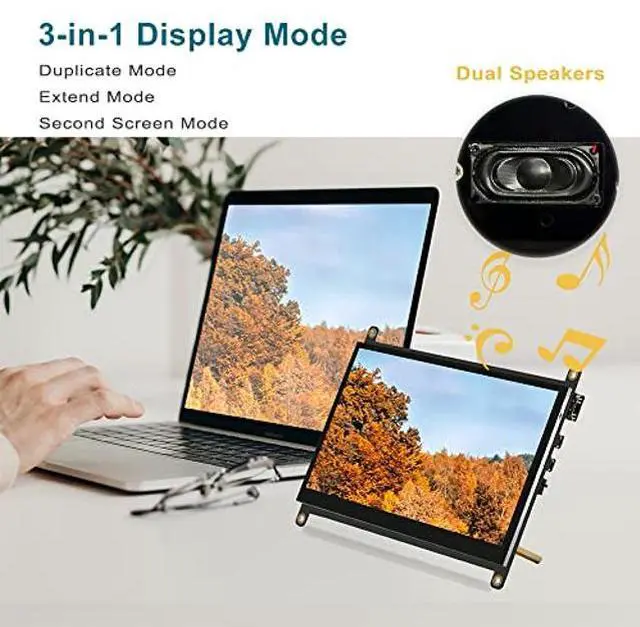 Alt view image 5 of 5 - LESOWN New! Touch Screen 7 inch Display IPS 1024x600 HDMI Display, USB Powered Capacitive Touchscreen with Dual Speakers for Raspberry Pi 4 3 Windows AIDA64 Temperature CPU Monitoring