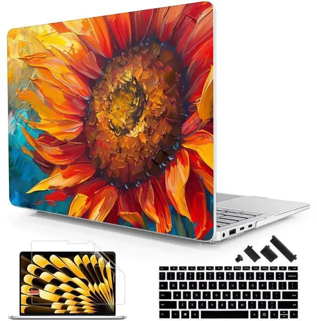 Main image of Lepeoac Case for Microsoft Surface Laptop 13.8 inch, 2024 Windows 11 Copilot+ PC, 7th Edition Touchscreen Display, Plastic Hard Shell Case with Keyboard Cover & Screen Protector, Sunflower