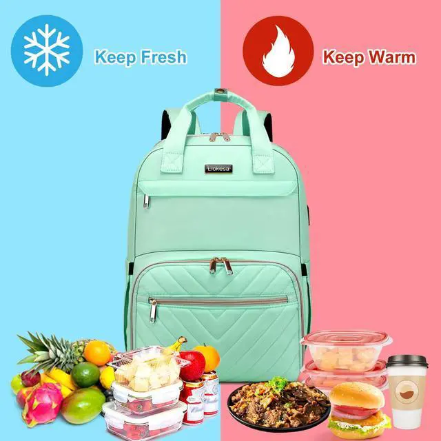 Alt view image 2 of 5 - Liokesa Lunch Backpack for Women, Water Resistant Insulated Cooler Lunch Bag, 15.6 inch Laptop Backpacks with USB Port, Picnic Backpack with Lunch Box, for College Work Camping Beaches, Teal